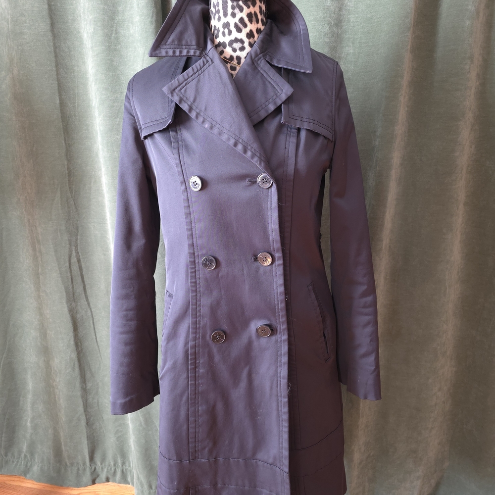 DKNY Double-Breasted Dark Gray Trench Coat